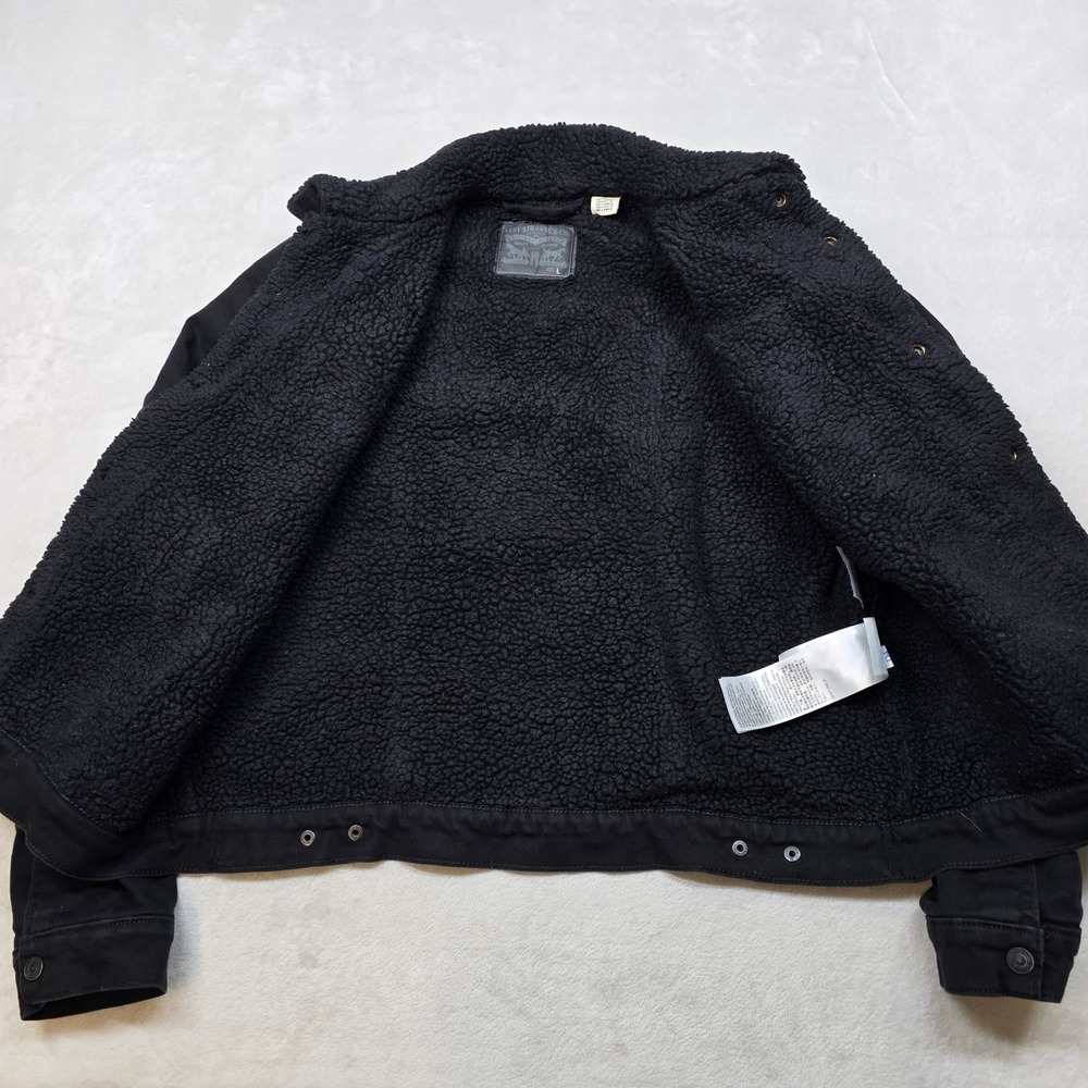 Levi Denim Sherpa Trucker‎ Jacket Women Large Black Jeans - Picture 7 of 15